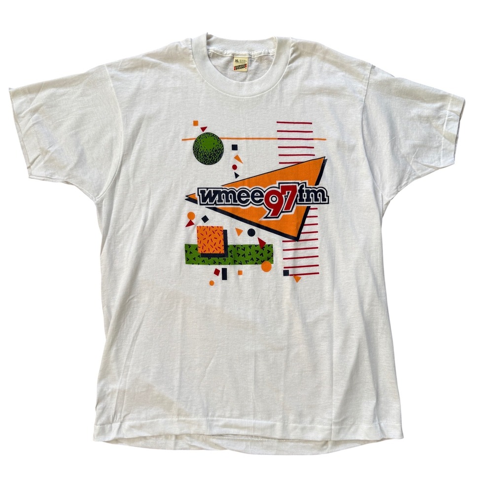 Vintage 80s Screen Stars WMEE 97 FM Radio Station‎ T-Shirt White XL USA Made